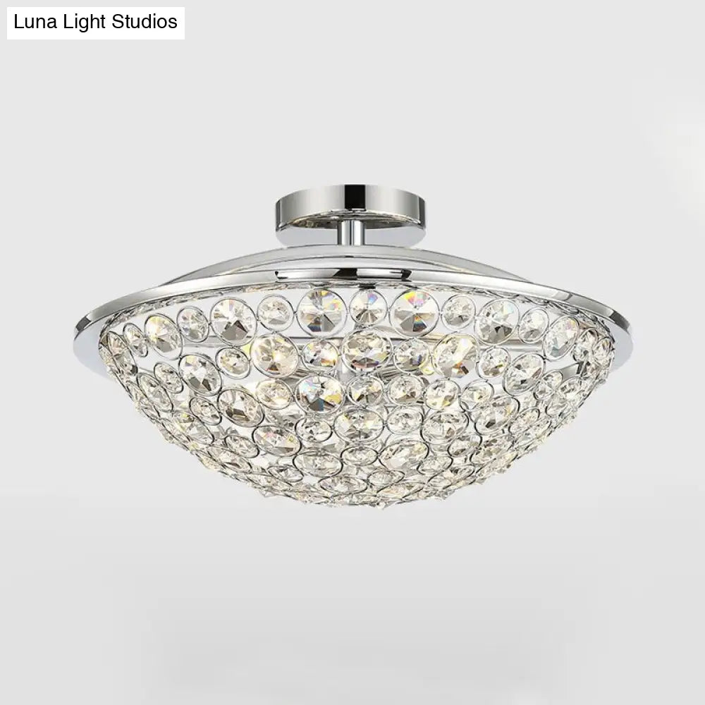 Modern Luxury Crystal Bead Bowl Semi Flushmount Light Fixture In Polished Chrome - 4 Lights