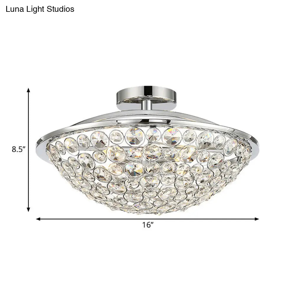 Modern Luxury Crystal Bead Bowl Semi Flushmount Light Fixture In Polished Chrome - 4 Lights
