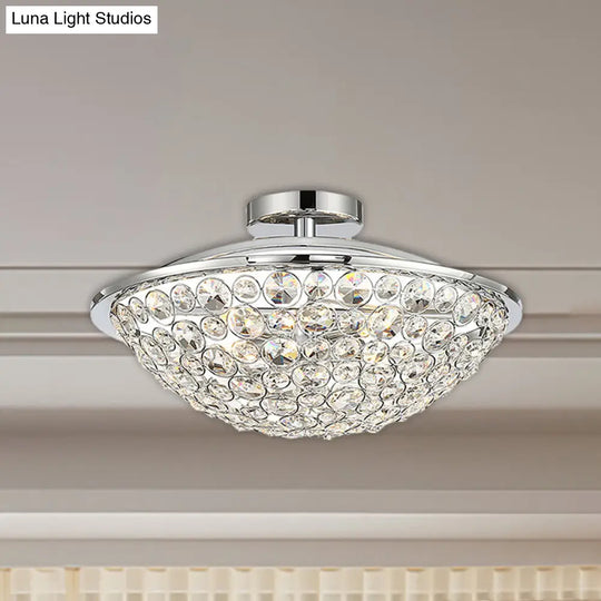 Modern Luxury Crystal Bead Bowl Semi Flushmount Light Fixture In Polished Chrome - 4 Lights