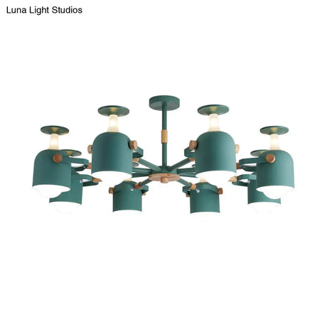 Modern Macaron Chandelier: Bedroom Hanging Lamp With Cup-Shaped Metal Design & 8 Lights