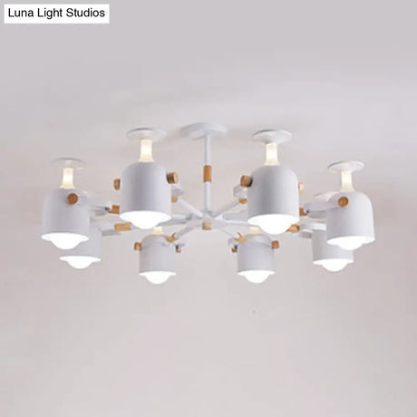 Modern Macaron Chandelier: Bedroom Hanging Lamp With Cup-Shaped Metal Design & 8 Lights