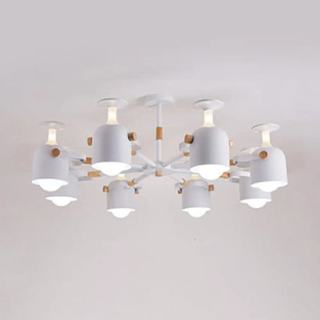 Modern Macaron Chandelier: Bedroom Hanging Lamp With Cup-Shaped Metal Design & 8 Lights White