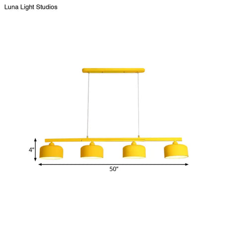 Modern Macaron Drum Chandelier: Metal Ceiling Lamp 4 Lights For Dining Table