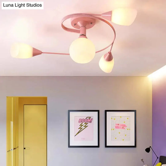 Modern Macaron Twist Semi-Flushmount Ceiling Light For Kitchen Opal Glass And Metal