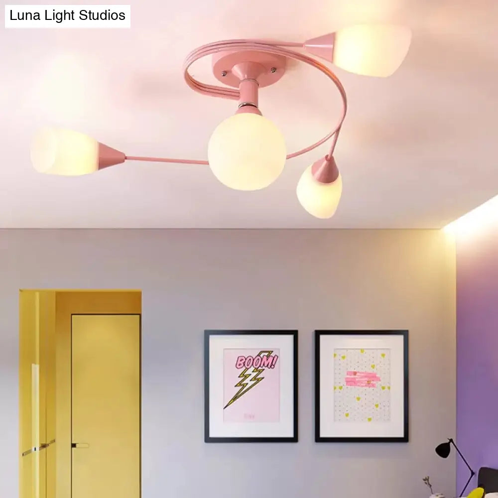 Modern Macaron Twist Semi-Flushmount Ceiling Light For Kitchen Opal Glass And Metal
