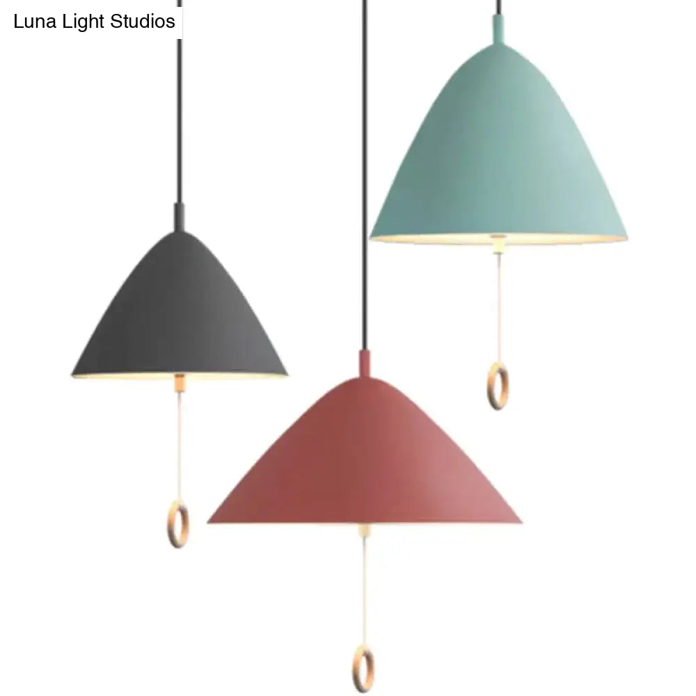 Contemporary Metal Macaron Pendant Light With Pull Ring - 1-Light Modern Lighting