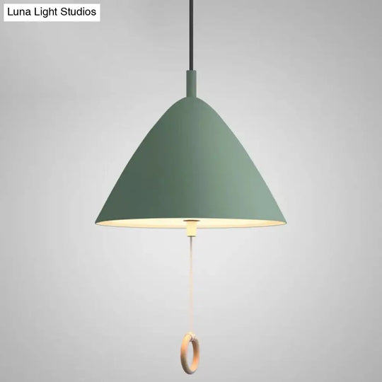 Contemporary Metal Macaron Pendant Light With Pull Ring - 1-Light Modern Lighting Green / 11