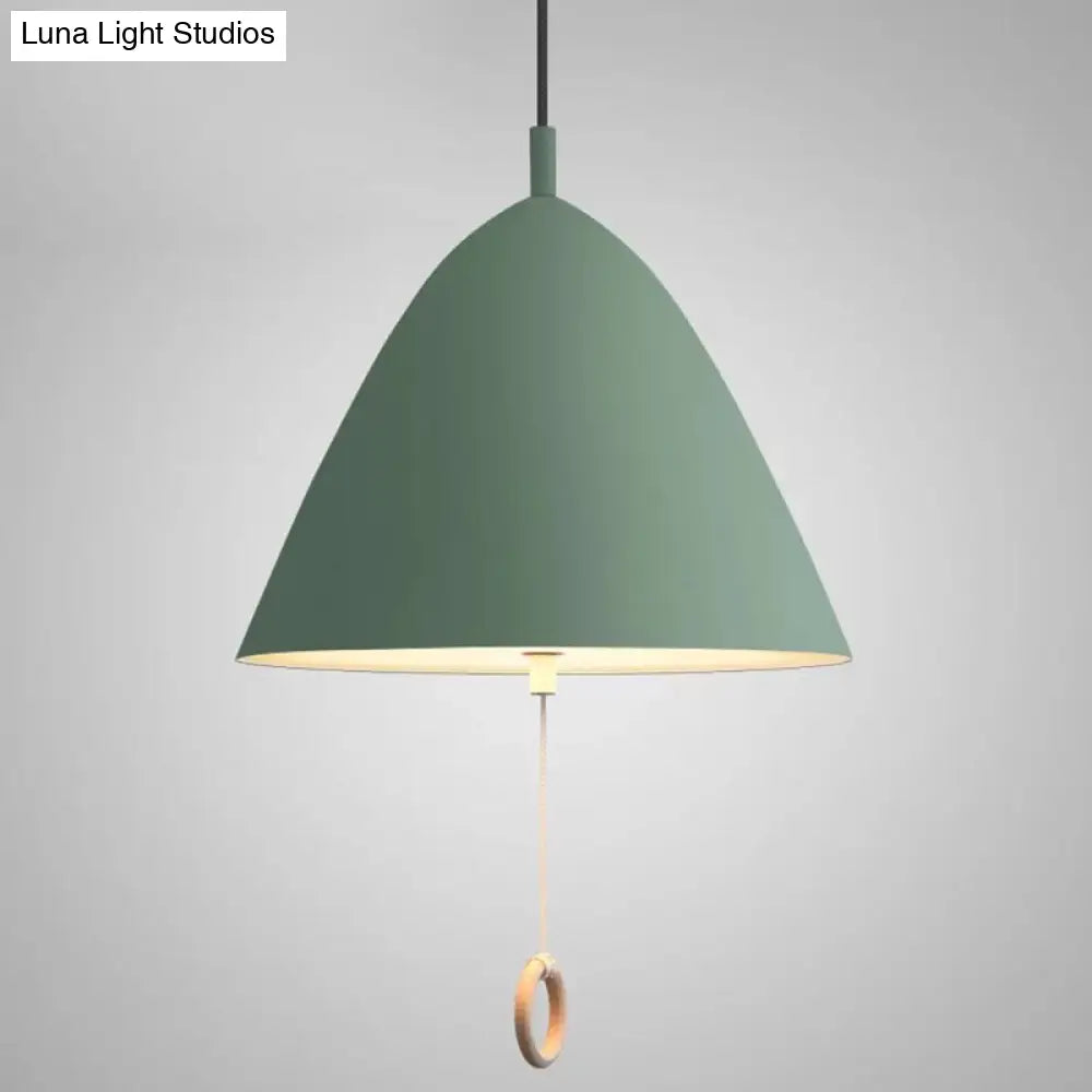 Contemporary Metal Macaron Pendant Light With Pull Ring - 1-Light Modern Lighting Green / 13