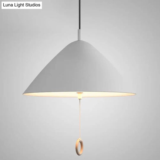 Contemporary Metal Macaron Pendant Light With Pull Ring - 1-Light Modern Lighting White / 16