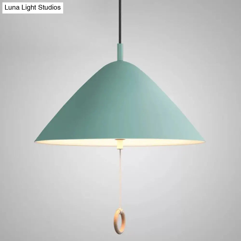 Contemporary Metal Macaron Pendant Light With Pull Ring - 1-Light Modern Lighting Blue / 16