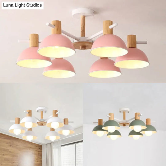 Modern Macaroon Dome Hanging Pendant Light Fixture With 6 Bulbs For Living Room