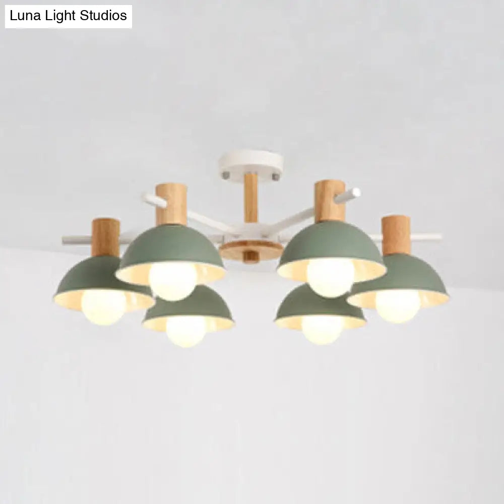 Modern Macaroon Dome Hanging Pendant Light Fixture With 6 Bulbs For Living Room