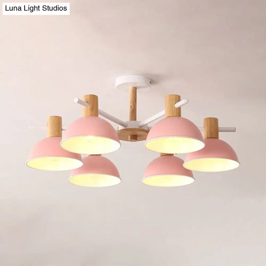 Modern Macaroon Dome Hanging Pendant Light Fixture With 6 Bulbs For Living Room