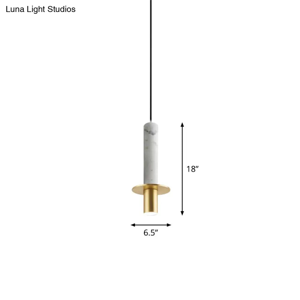 Postmodern Marble Pendant Light For Dining Room With Led Down Lighting White