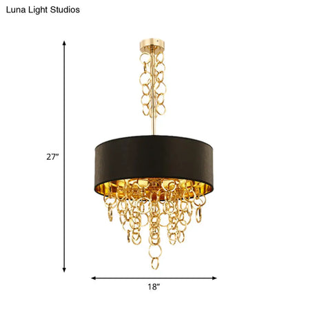 Modern Metal 3-Light Ceiling Chandelier With Multi Rings: Black And Gold Contemporary Pendant