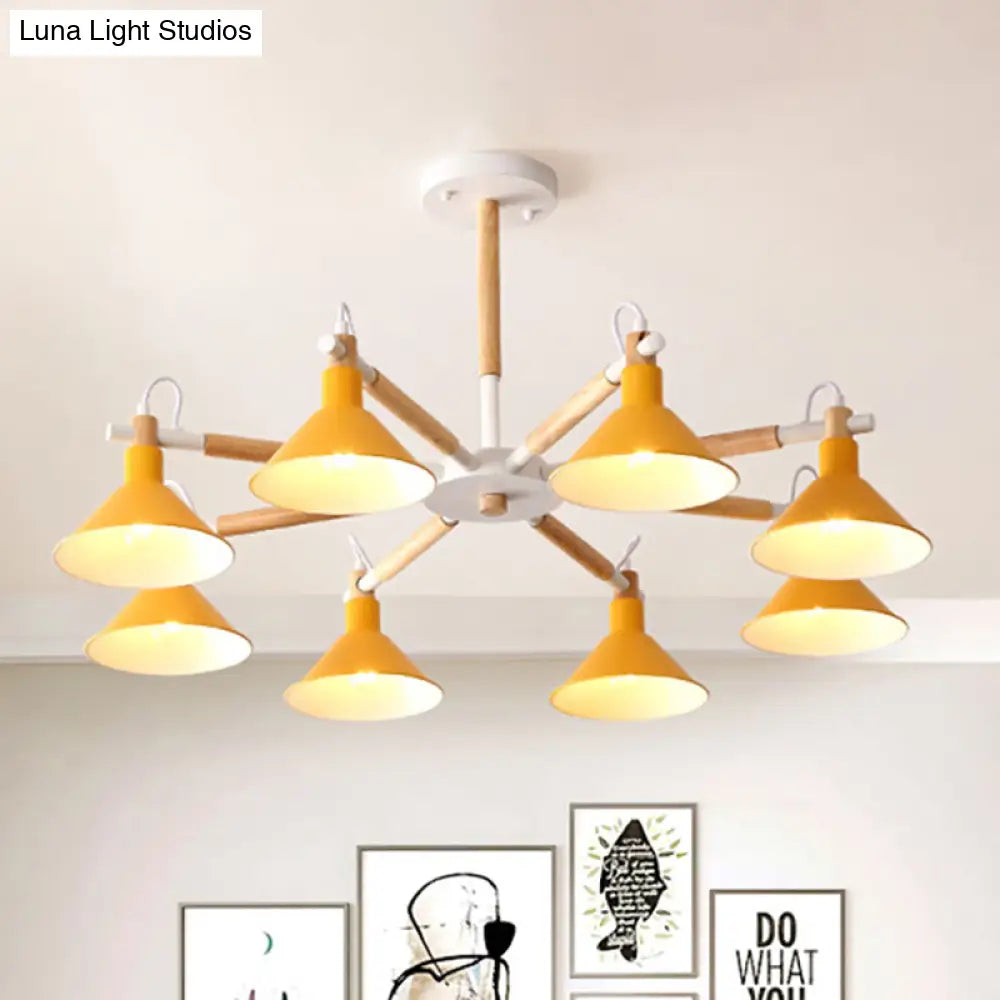 Modern Metal 8-Bulb Hanging Chandelier - Horn Shape Design For Living Room
