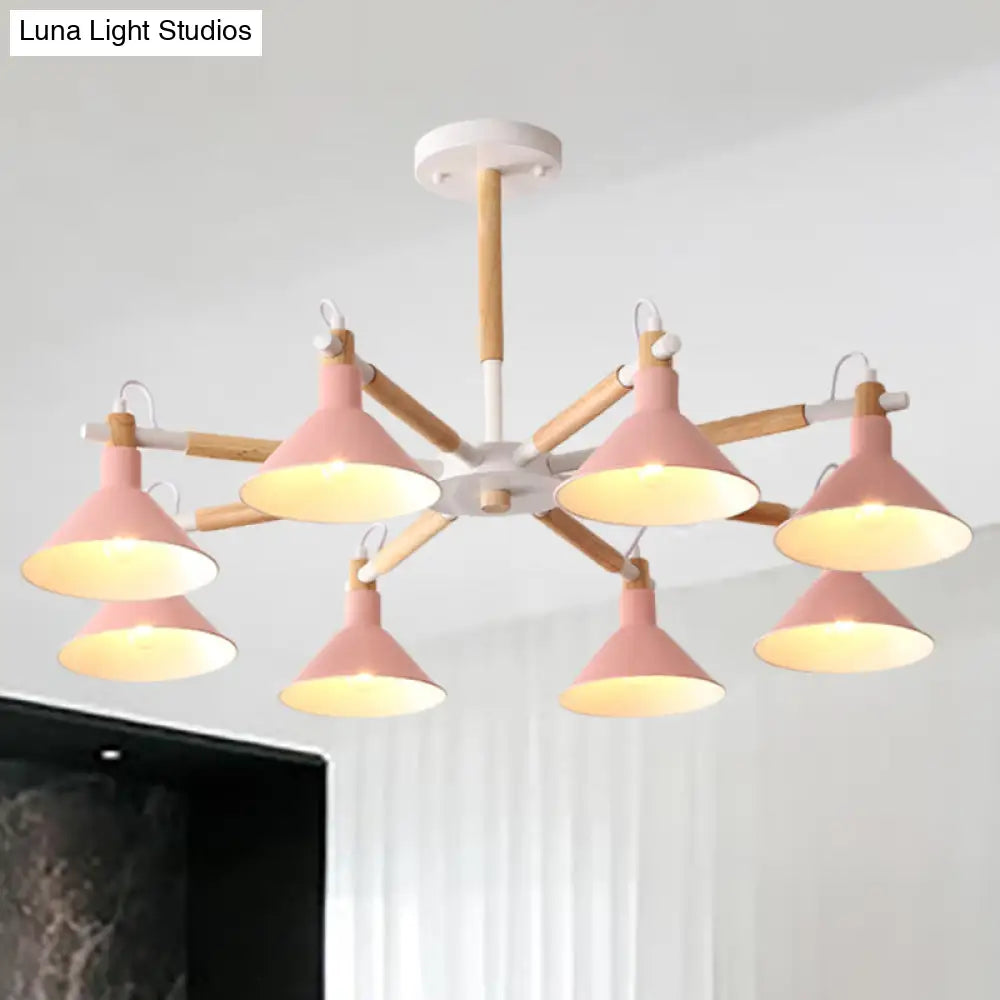 Modern Metal 8-Bulb Hanging Chandelier - Horn Shape Design For Living Room