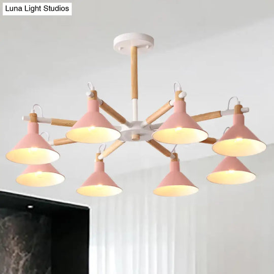 Modern Metal 8-Bulb Hanging Chandelier - Horn Shape Design For Living Room