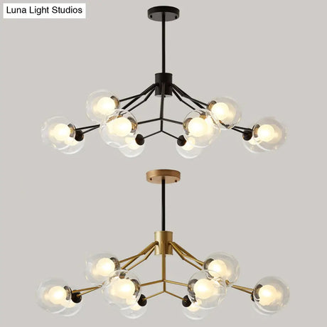 Modern Metal And Glass Chandelier - Study Room Modo Pendant Lighting (12 Lights)