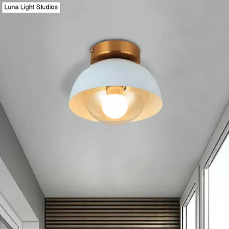 Modern Metal And Glass Flush Mount Ceiling Light - White/Pink/Yellow/Coffee 1 Head Corridor Fixture