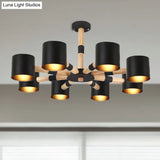 Modern Metal And Wood Cylinder Hanging Lamp For Living Room