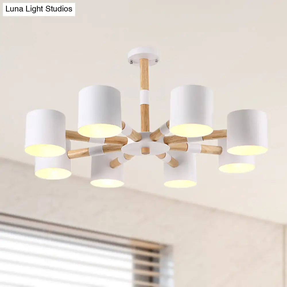 Modern Metal And Wood Cylinder Hanging Lamp For Living Room