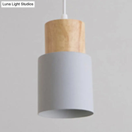 Modern Metal And Wood Hanging Lamp - 1 Light Pendant For Office Hallways