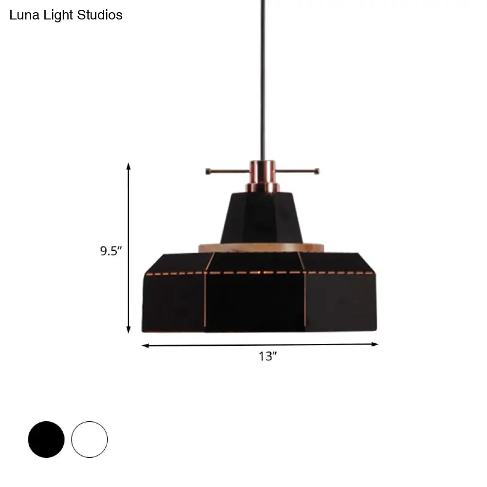 Modern Metal And Wood Pendant Light With Cylinder/Diamond Shade - 1 Black/White
