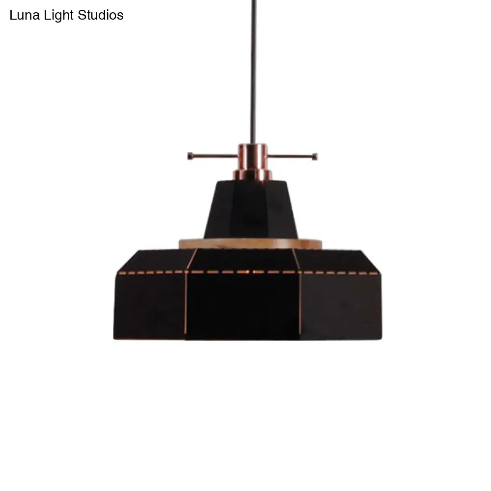 Modern Metal And Wood Pendant Light With Cylinder/Diamond Shade - 1 Black/White
