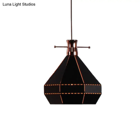 Modern Metal And Wood Pendant Light With Cylinder/Diamond Shade - 1 Black/White