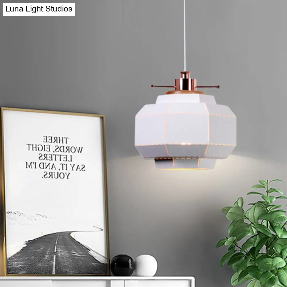 Modern Metal And Wood Pendant Light With Cylinder/Diamond Shade - 1 Black/White