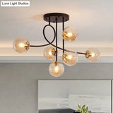 Modern Metal Armed Ceiling Chandelier - 6 Bulb Hanging Light Fixture With Black/Gold Finish And