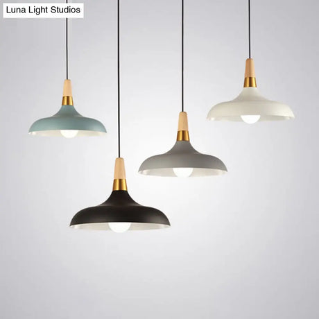 Modern Metal Barn Pendant Light With Wood Grip - 1-Light Ceiling Lamp