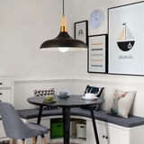 Modern Metal Barn Pendant Light With Wood Grip - 1-Light Ceiling Lamp Black