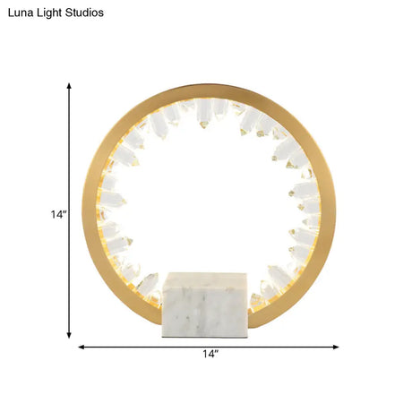 Modern Metal Bedside Led Night Lamp With Inner Magnet Crystal Decor - Gold Loop Table Light
