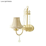 Modern Metal Bell/Candle Wall Mount Lamp: 1-Light Sconce Fixture With Crystal Bead Yellow