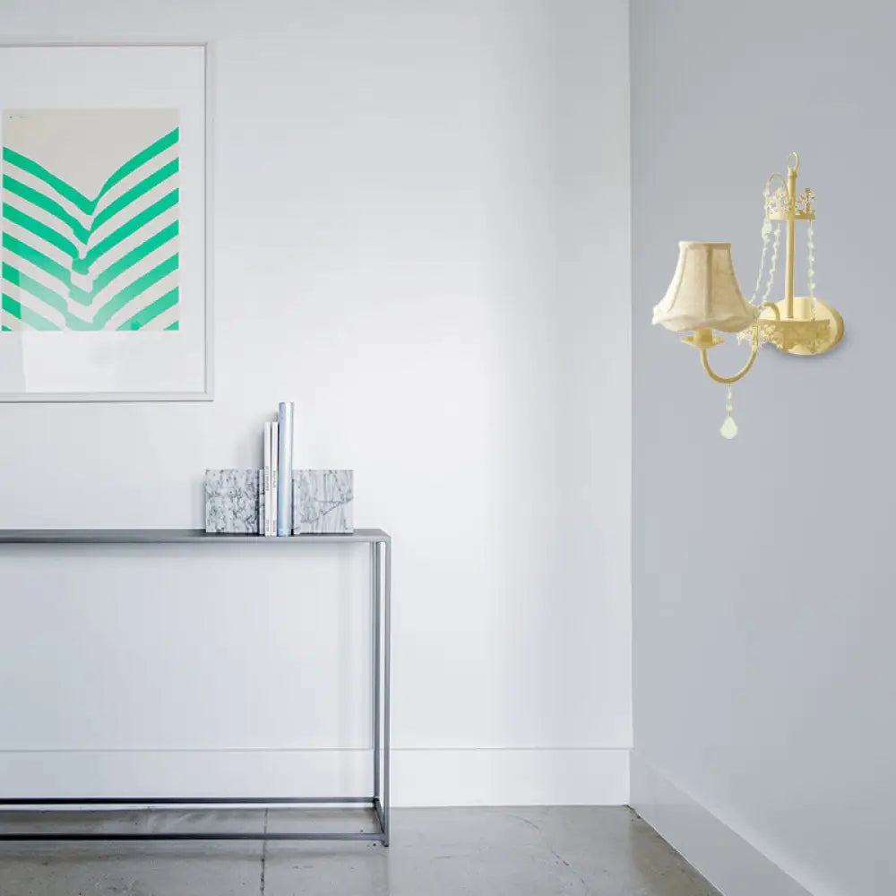 Modern Metal Bell/Candle Wall Mount Lamp: 1-Light Sconce Fixture With Crystal Bead Yellow White /