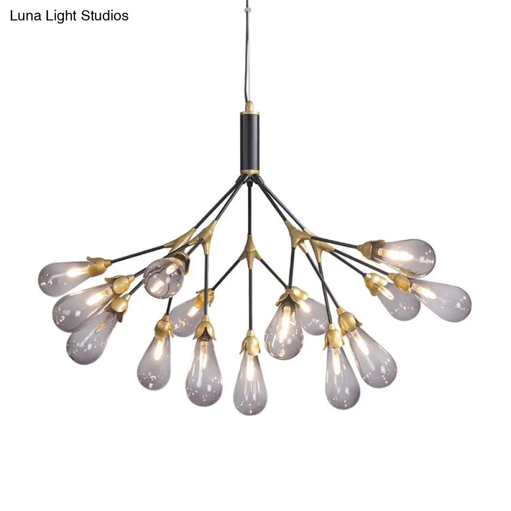 Minimalistic Led Branch Chandelier With Metallic Finish And Bulb-Shaped Glass