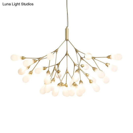 Minimalistic Led Branch Chandelier With Metallic Finish And Bulb-Shaped Glass