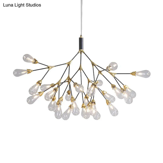 Minimalistic Led Branch Chandelier With Metallic Finish And Bulb-Shaped Glass 27 / Clear