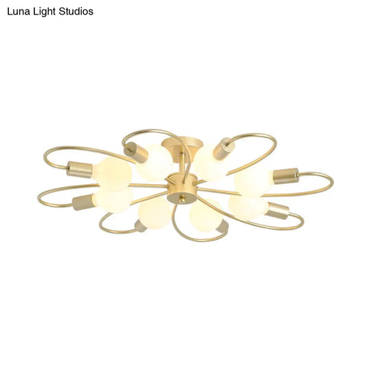 Modern Metal Brass Semi Flush Mount Light For Living Room - Open Bulb Design Ceiling Fixture
