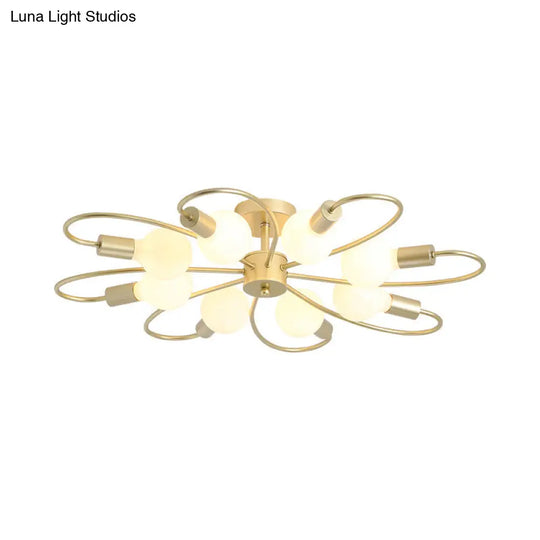 Modern Metal Brass Semi Flush Mount Light For Living Room - Open Bulb Design Ceiling Fixture