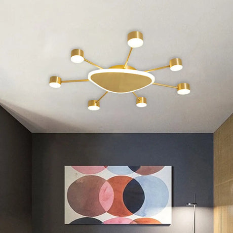 Modern Metal Brass Starburst Led Ceiling Light - Triangular 14’/24.5’ Wide Flush Mount With