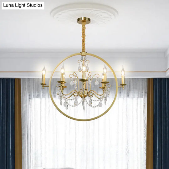 Modern Metal Candelabra Chandelier With Crystal Drop: 6/8-Light Brass Ceiling Light