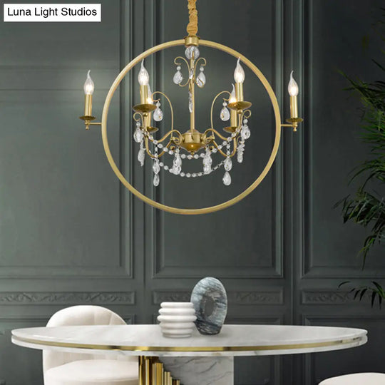 Modern Metal Candelabra Ceiling Light: 6/8 Light Brass Chandelier With Crystal Drop