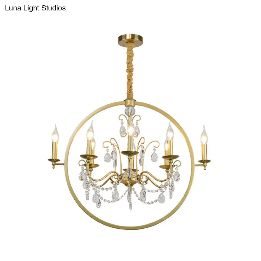 Modern Metal Candelabra Chandelier With Crystal Drop: 6/8-Light Brass Ceiling Light