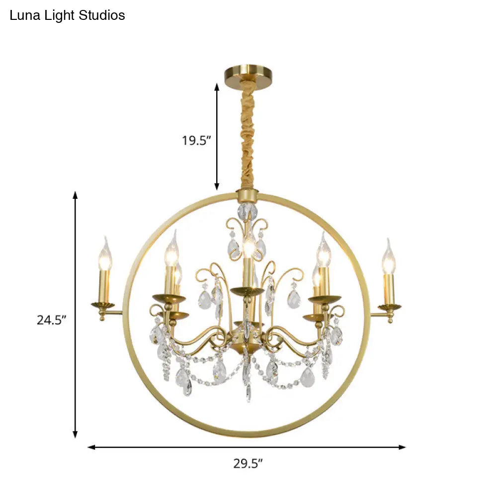 Modern Metal Candelabra Chandelier With Crystal Drop: 6/8-Light Brass Ceiling Light
