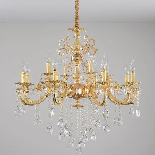 Modern Metal Candle Chandelier: 8/10/12 Light Brass Pendant With Crystal Draping 10 /