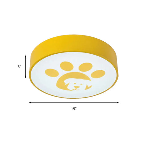 Modern Metal Ceiling Lamp For Kids Bedroom With Doggy Foot Design Round Mount