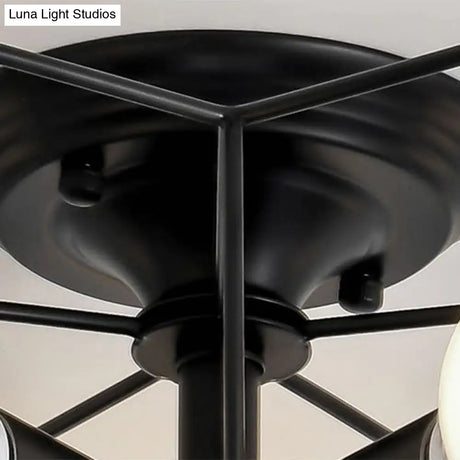 Modern Metal Ceiling Light Fixture For Bedroom - Pentagram Cage Semi Flush Mount Lamp With 5 Bulbs